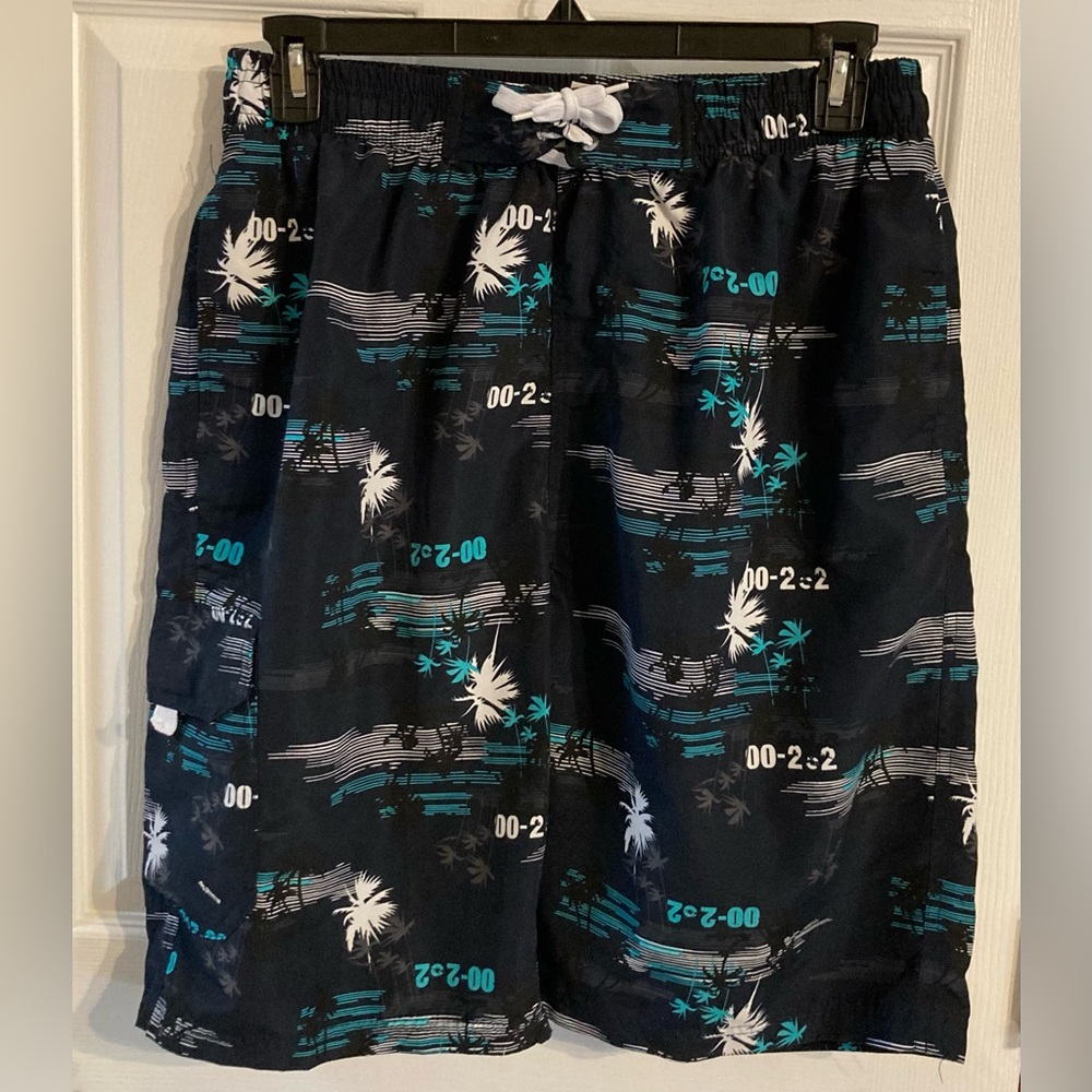 Tropical Black and Blue Swim Trunks Nautical Themed